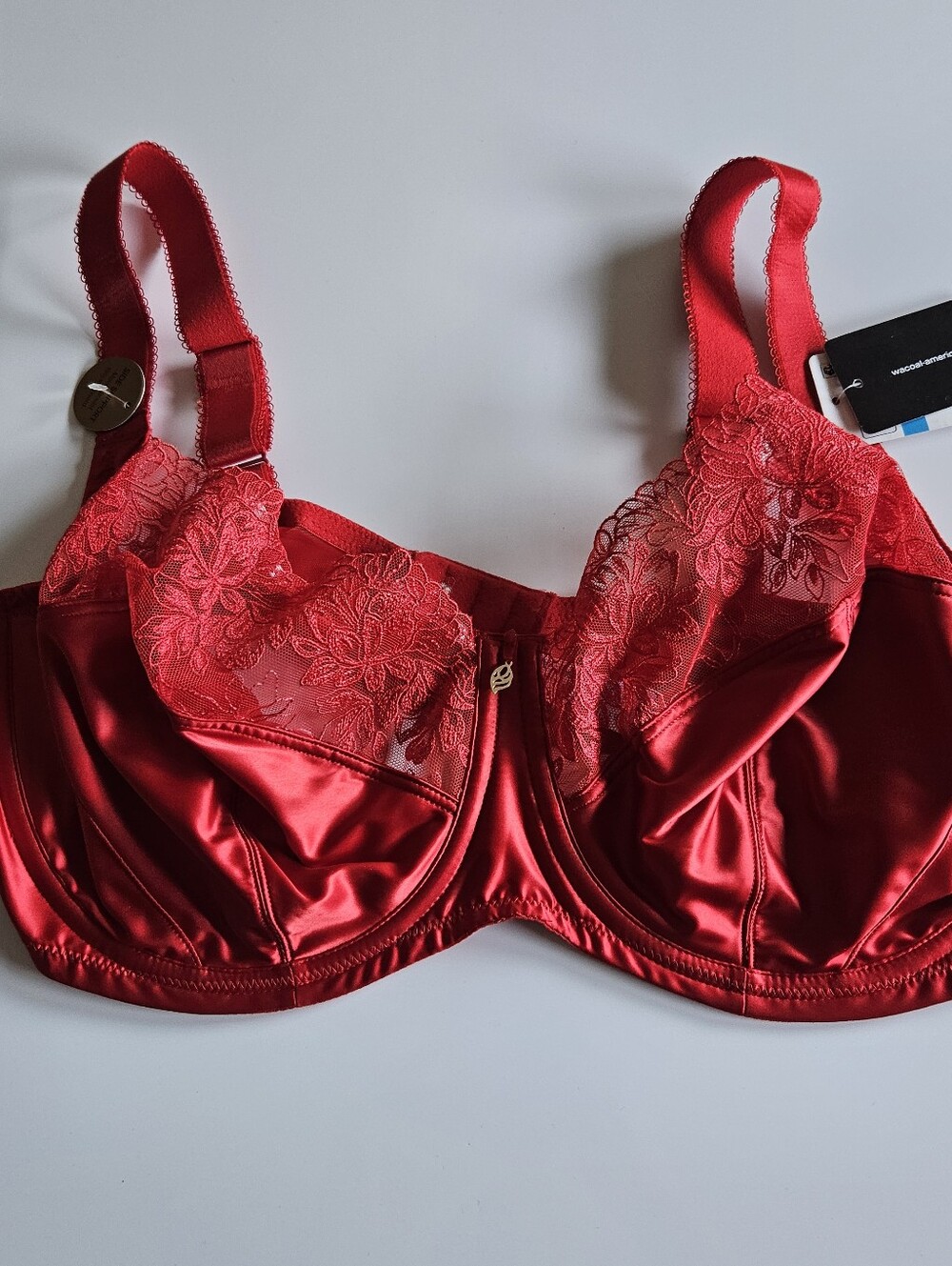 Wacoal 40DDD Red Satin Lace Underwire Bra Side Support Full Coverage NWT